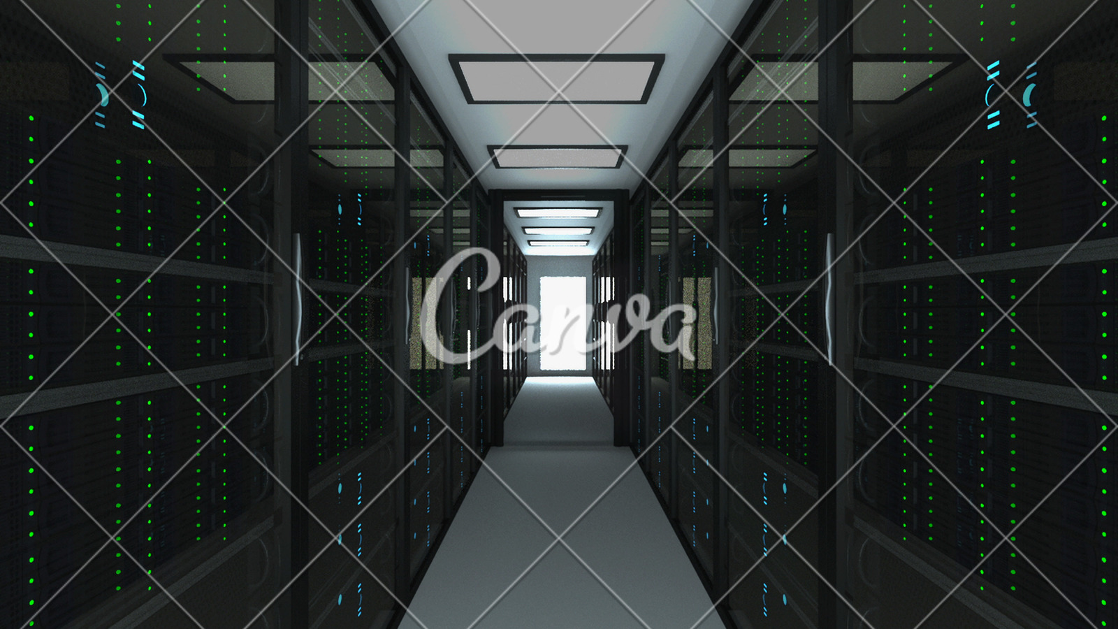 Modern Server Room Interior In Datacenter Web Network And