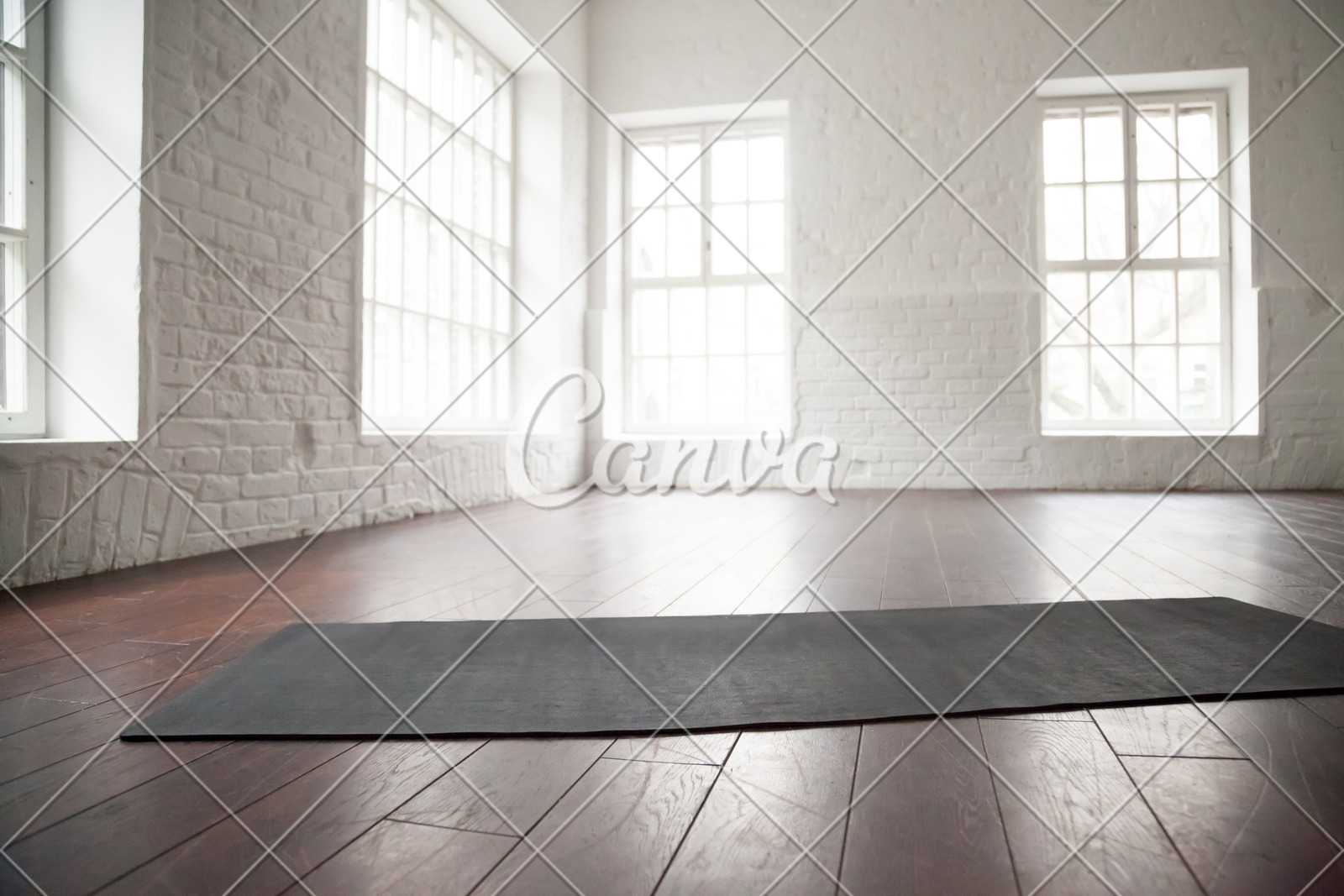 Empty White Space Loft Studio Yoga Mat On The Floor Photos By