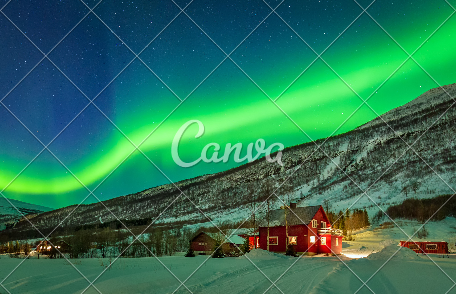 Northern Lights Over House At Norway Countryside Photos By Canva