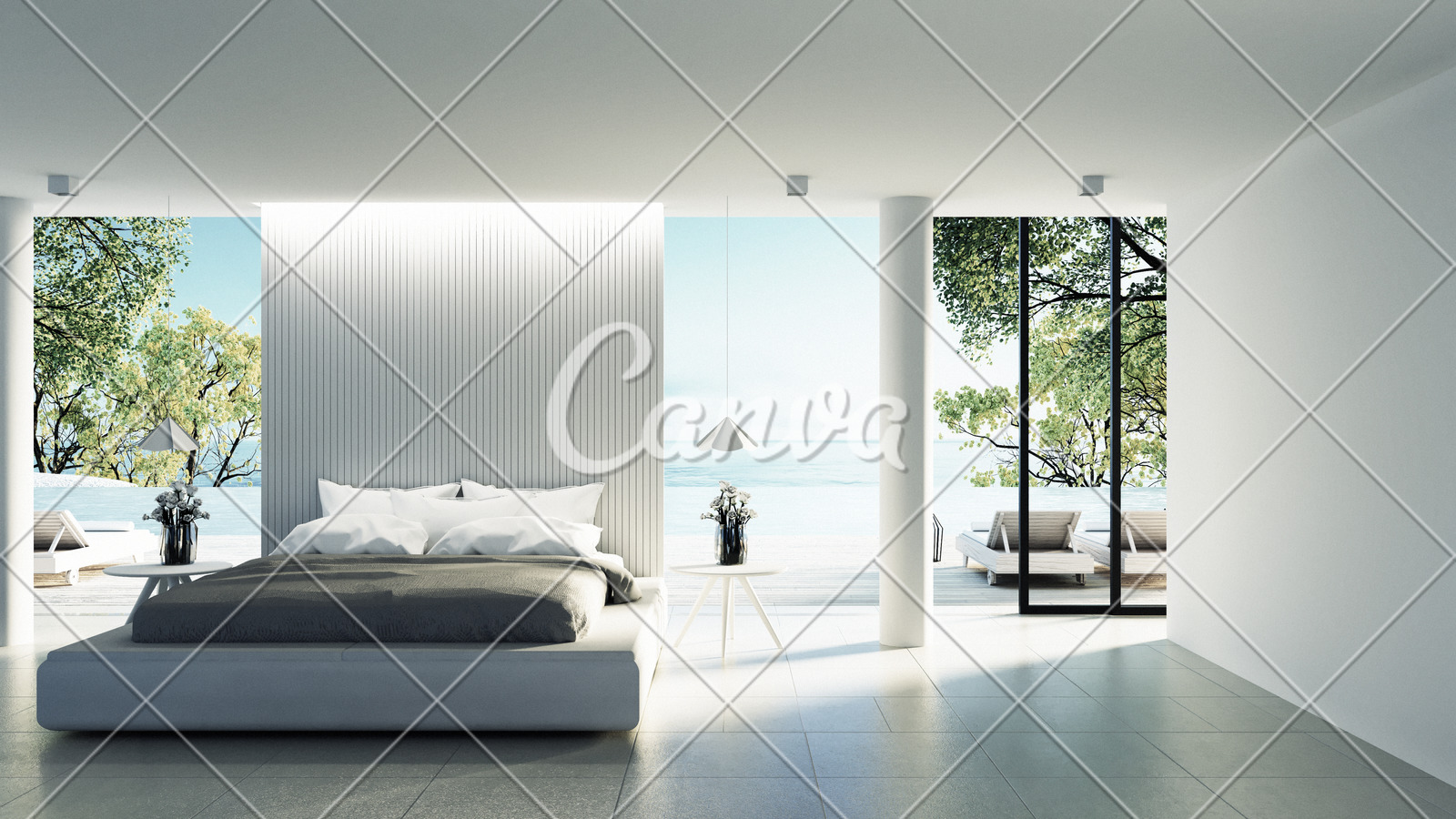 Beach Bedroom Interior Modern Luxury Vacation 3d