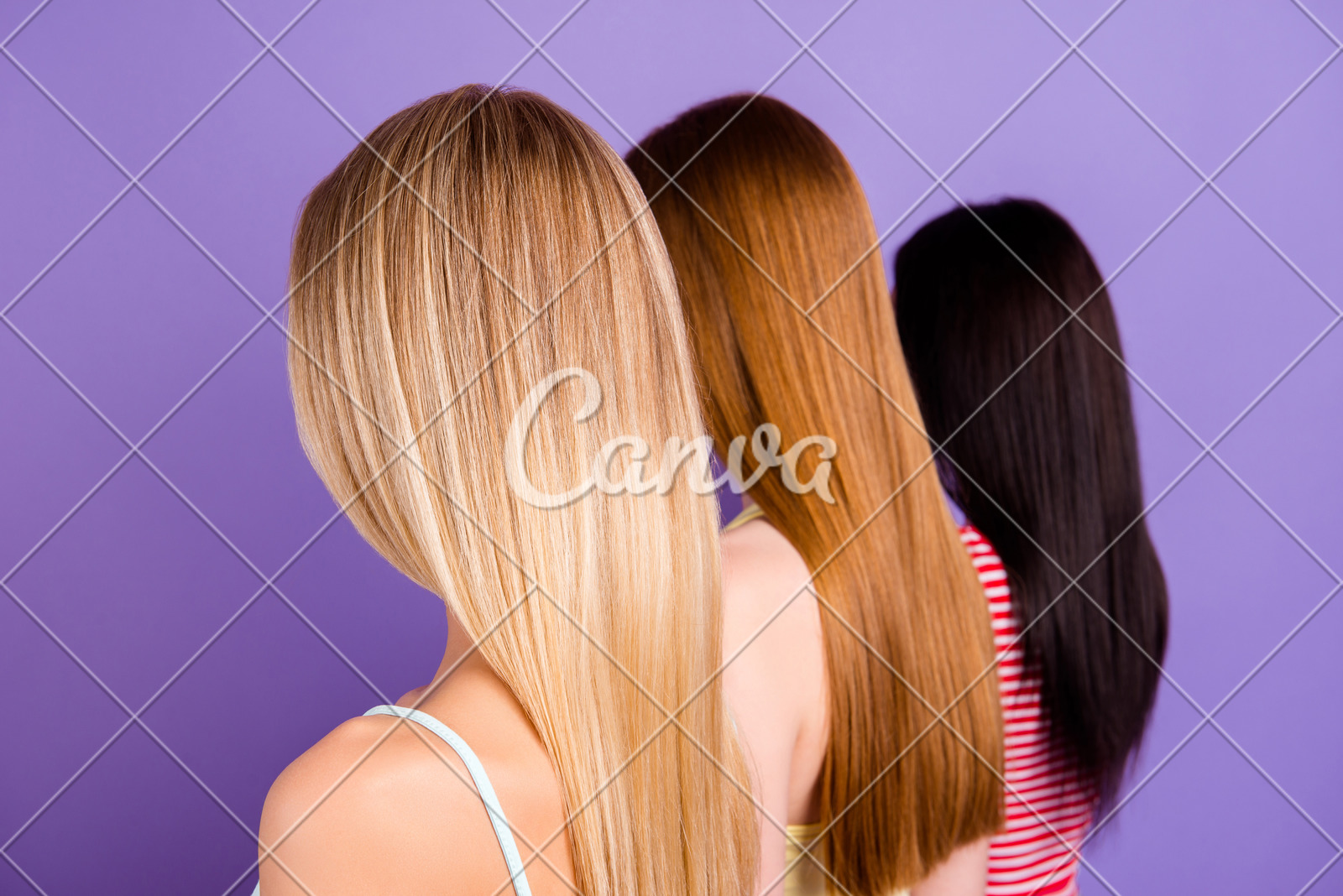 Rear View Portrait Of Trio With Different Hair Color After