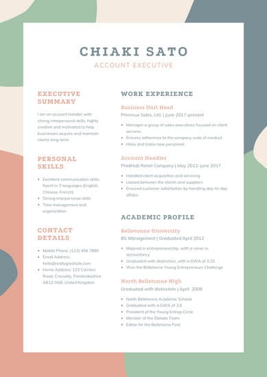 Chronological Resume Template 2018 from marketplace.canva.com