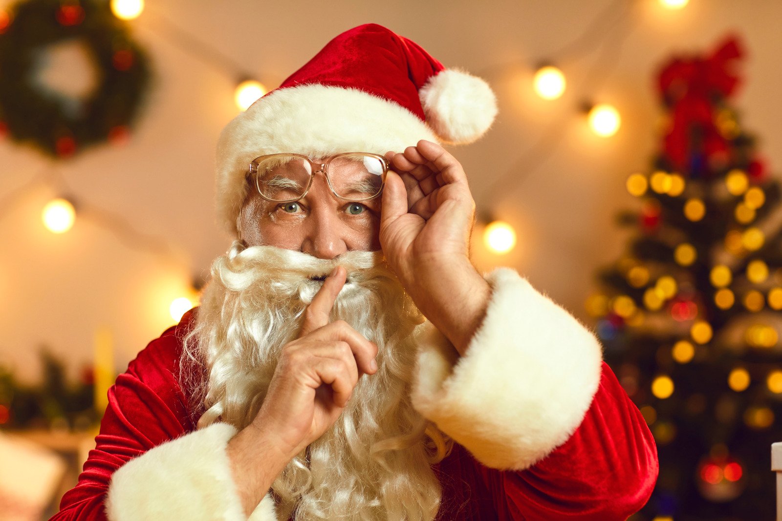 Santa Claus Saying Shush during Video Call, Asking Us to Keep Wonderful, Magic Secret