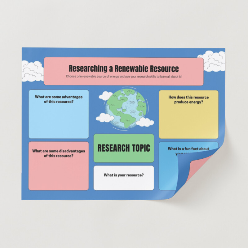 Renewable Resource Research Activity Research Poster in Blue Red Yellow Lined Style