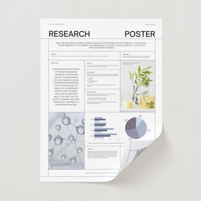White and Blue Plants Contemporary Editorial Portrait University Research Poster