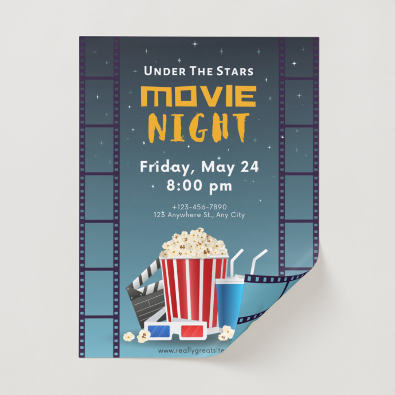 Blue And Yellow Illustrated Movie Night Invitation Poster 
