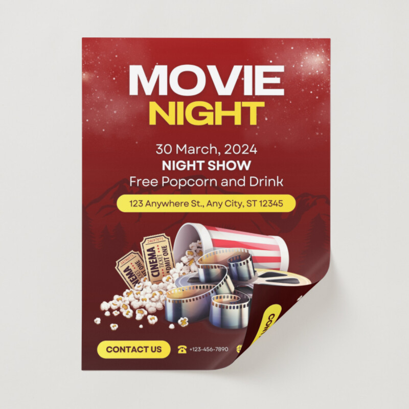 Red and Yellow Illustration Movie Night Poster