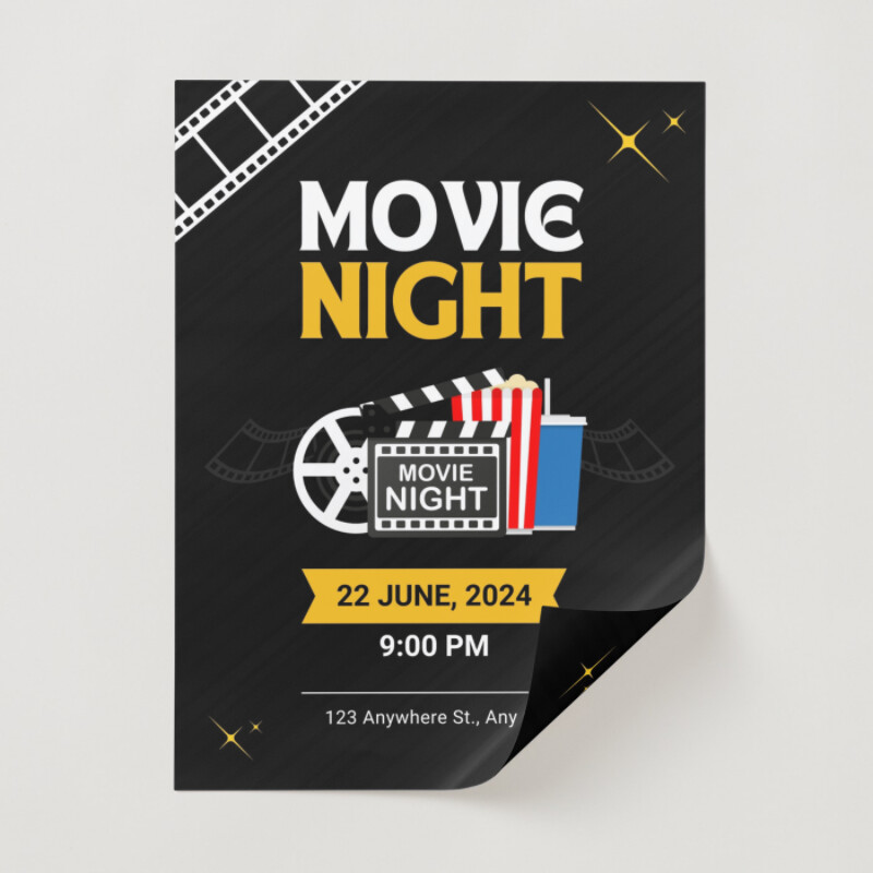Black and Yellow Minimalist Movie Night Poster