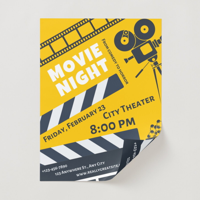 Blue And Yellow Illustrated Movie Night Invitation Poster