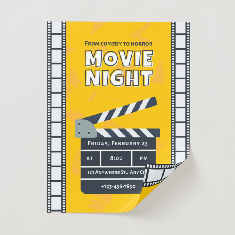 Blue And Yellow Illustrated Movie Night Invitation Poster