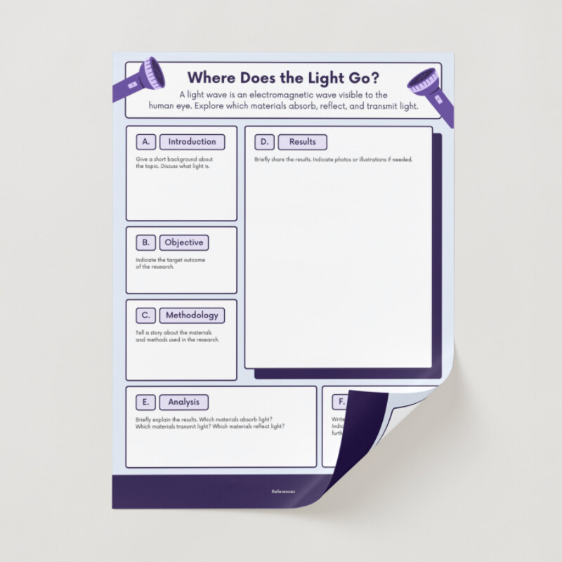 Where Does Light Go Activity Research Poster in Light Blue Violet Lined Style