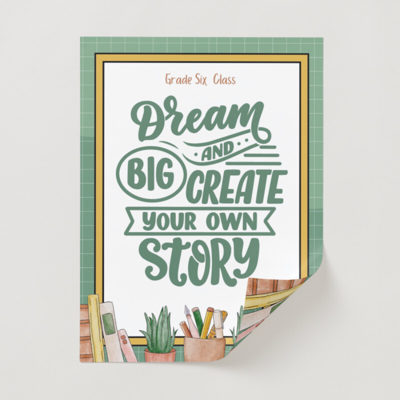 Green and Yellow Illustrative Motivational Quotes Classroom Educational Poster