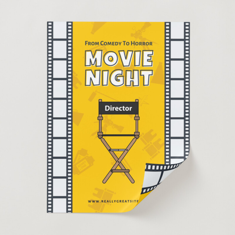 Yellow And Black Illustrated Movie Night Poster