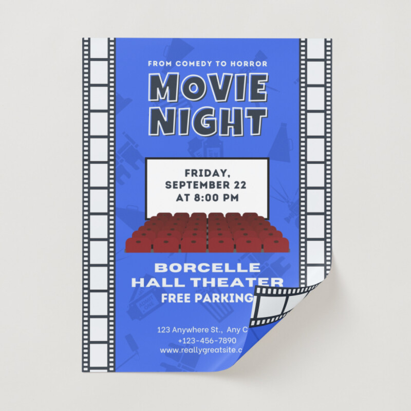 Yellow Illustrated Movie Night Invitation Poster