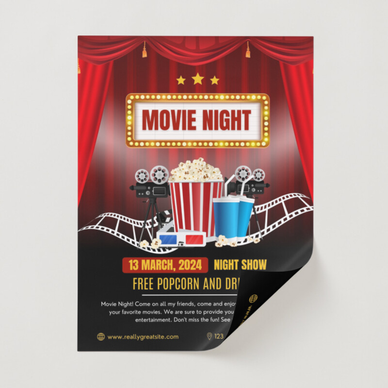 Red And Black Illustrative Movie Night Poster