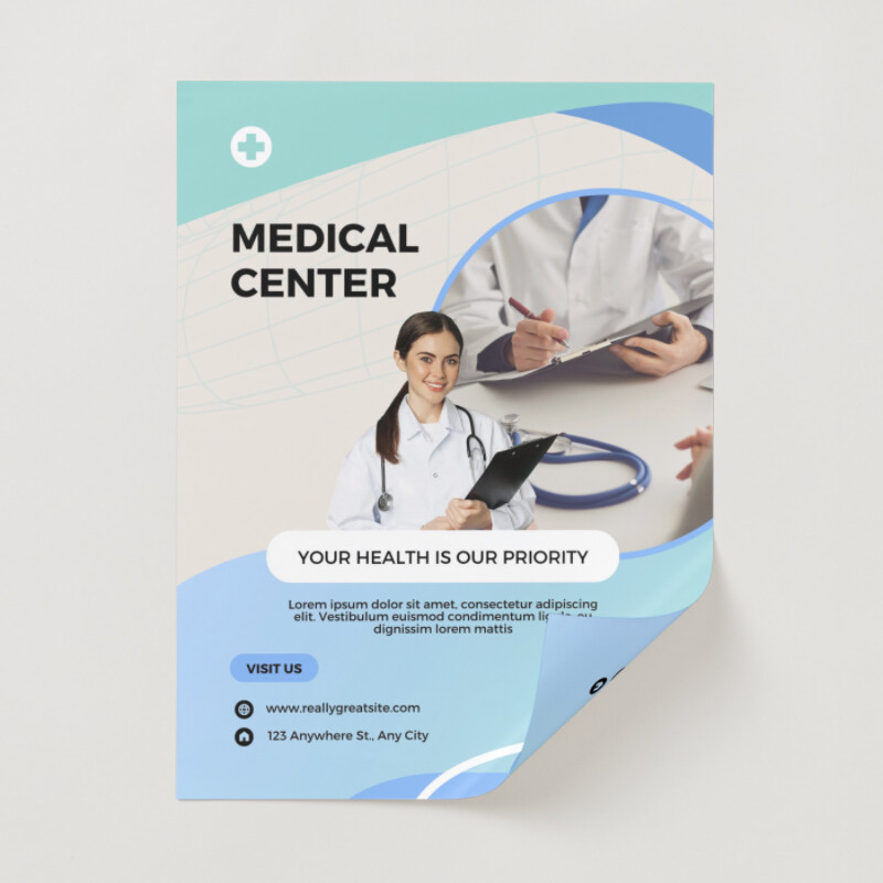 Blue Grey Simple Modern Medical Center Poster
