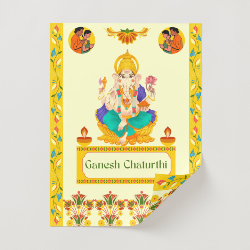 Green and Yellow Floral Ganesh Chaturthi Poster