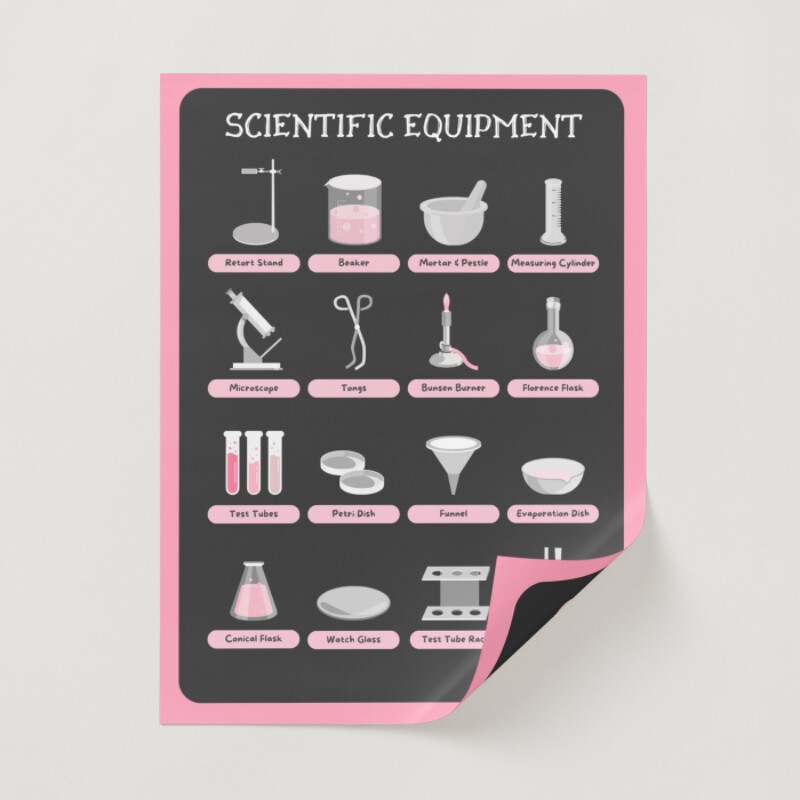 Scientific Equipment Educational Poster in Pink and Grey Hand drawn Style