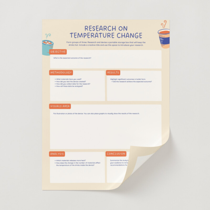 Temperature Change Research Poster in Light Orange Orange Hand Drawn Style