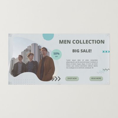 Shopping banner design template. Man and woman in fashionable