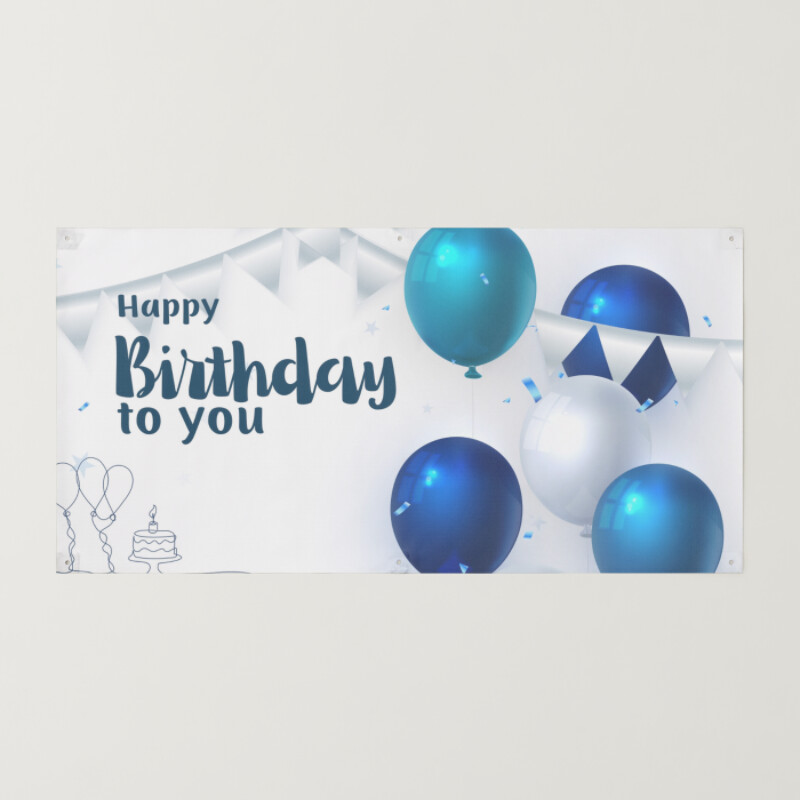  blue and White Happy Birthday Banner Landscape