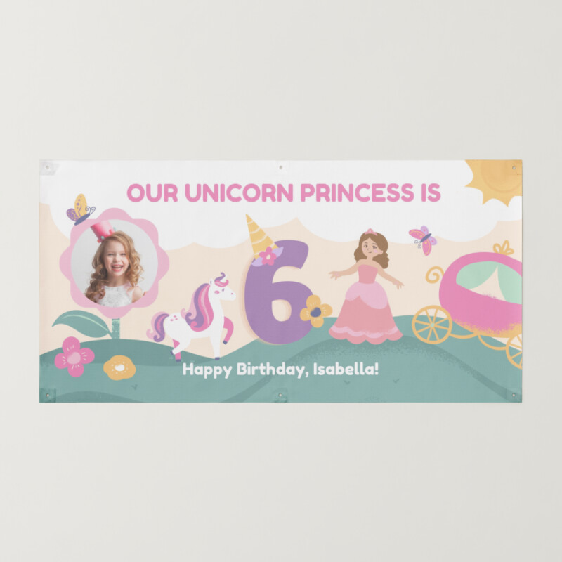 Pink Purple and Green Unicorn Princess Kids and Toddlers Birthday Banner