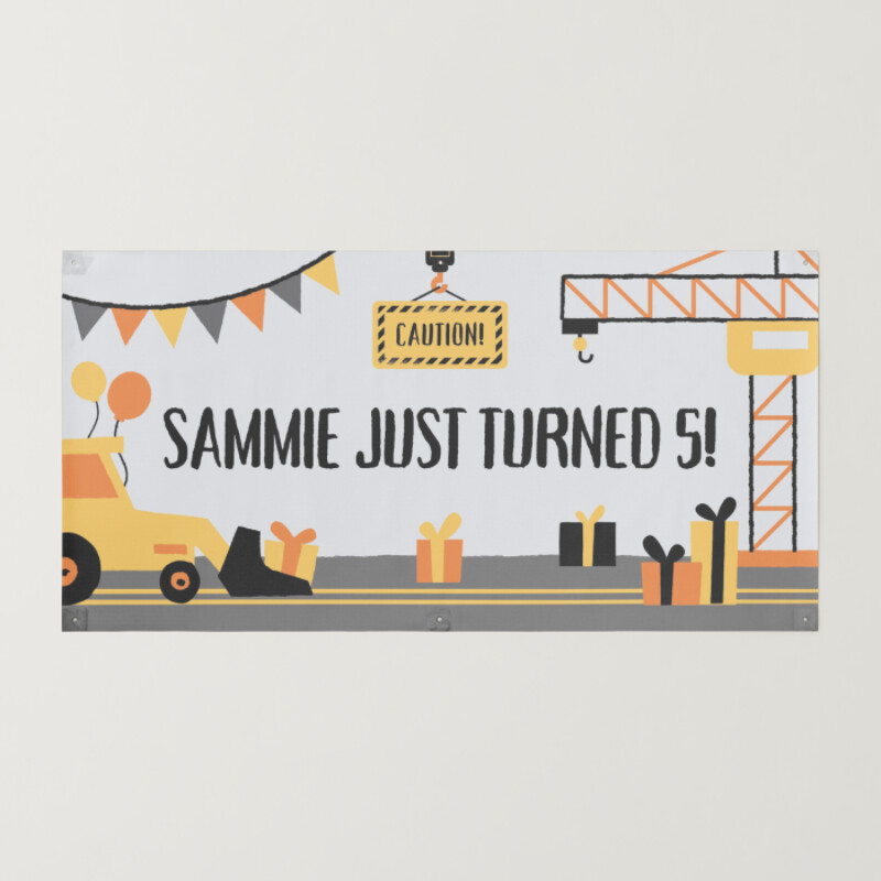 Yellow Orange Black and Gray Cars / Construction Kids and Toddlers Birthday Banner