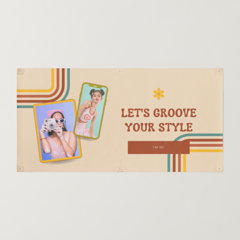 Red Colorful Retro Hippie y2k Pattern Photo Phone Promotional Marketing Banner