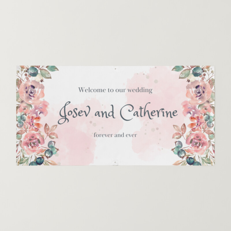 Pink Watercolor Floral Wedding Banner