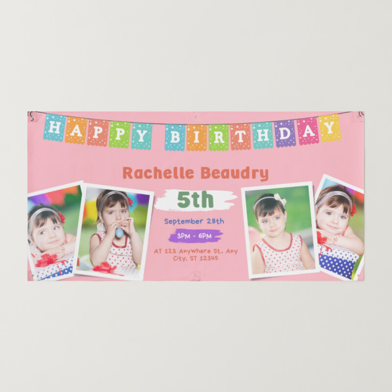 Pink Colorful Birthday Kids Banner