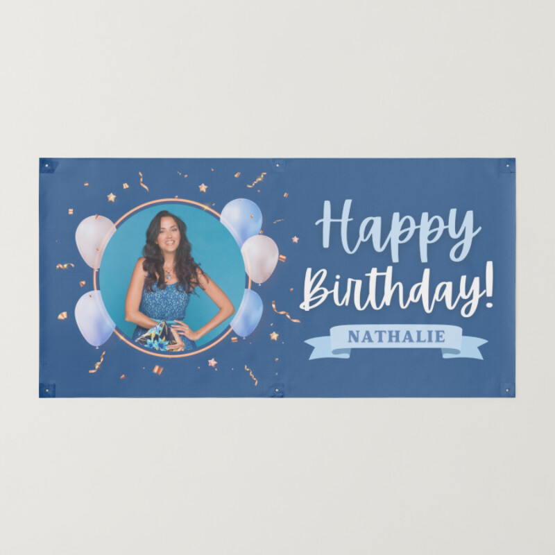 Blue Simple Happy Birthday Party Banner