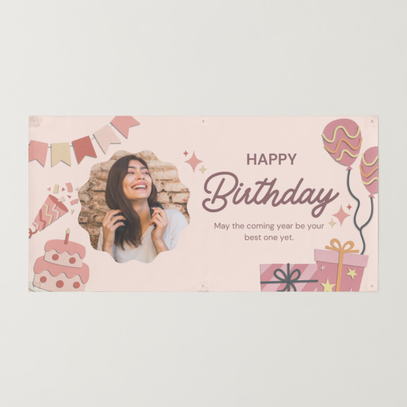 Pink and Brown Illustrative Happy Birthday Banner