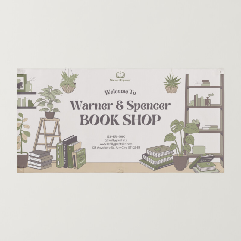 Brown Green Aesthetic Book Store Welcome Banner