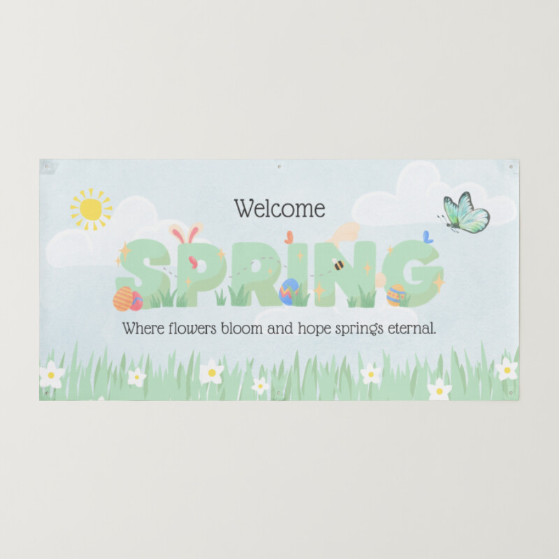 Green Floral Watercolor Welcome Spring Banner