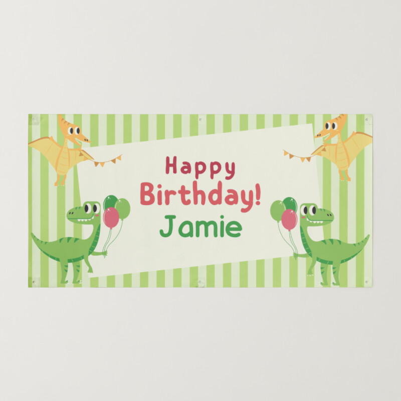 Green Kid Dinosaurs Happy Birthday Banner