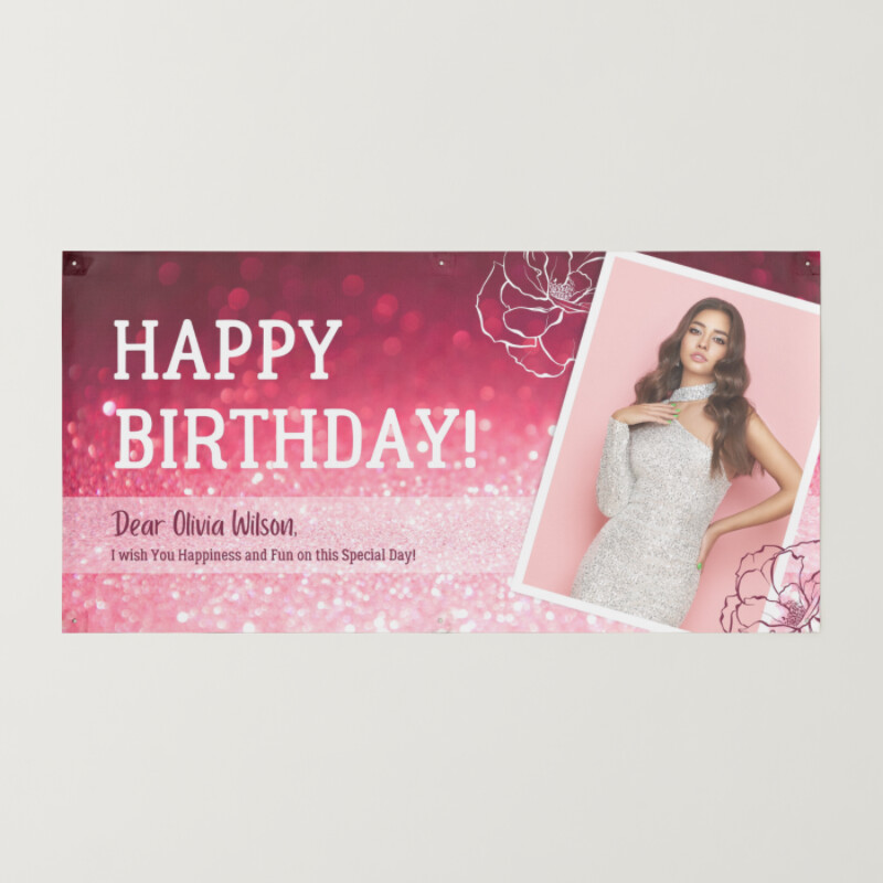 Red and Pink Festive Feminine Glitter Background Happy Birthday Banner