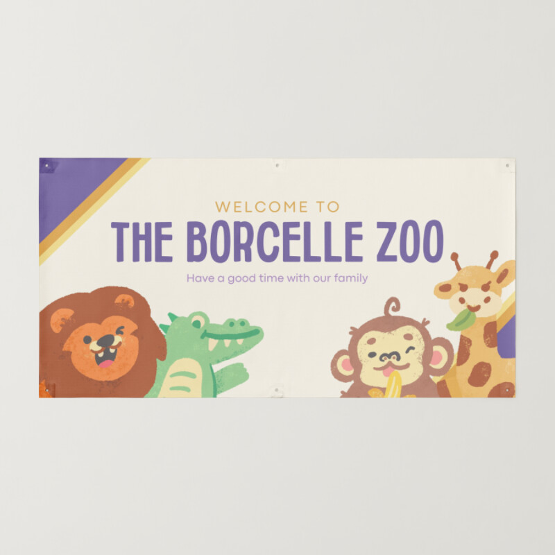 Purple and Oranye Illustrated Welcome To The Zoo Banner