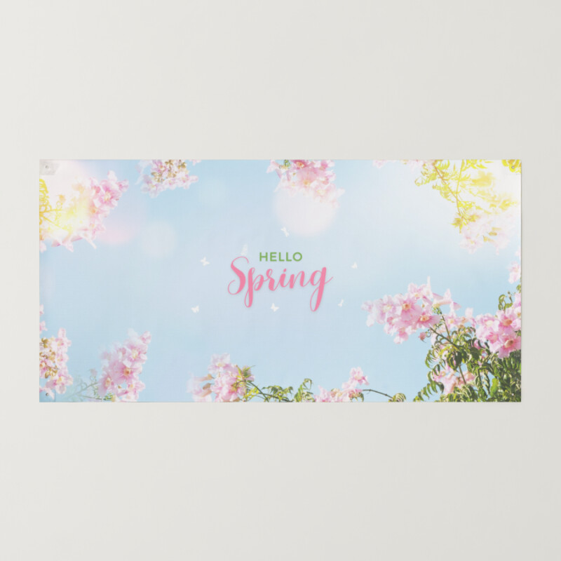 Pink And Blue Natural Hello Spring Season Landscape Banner