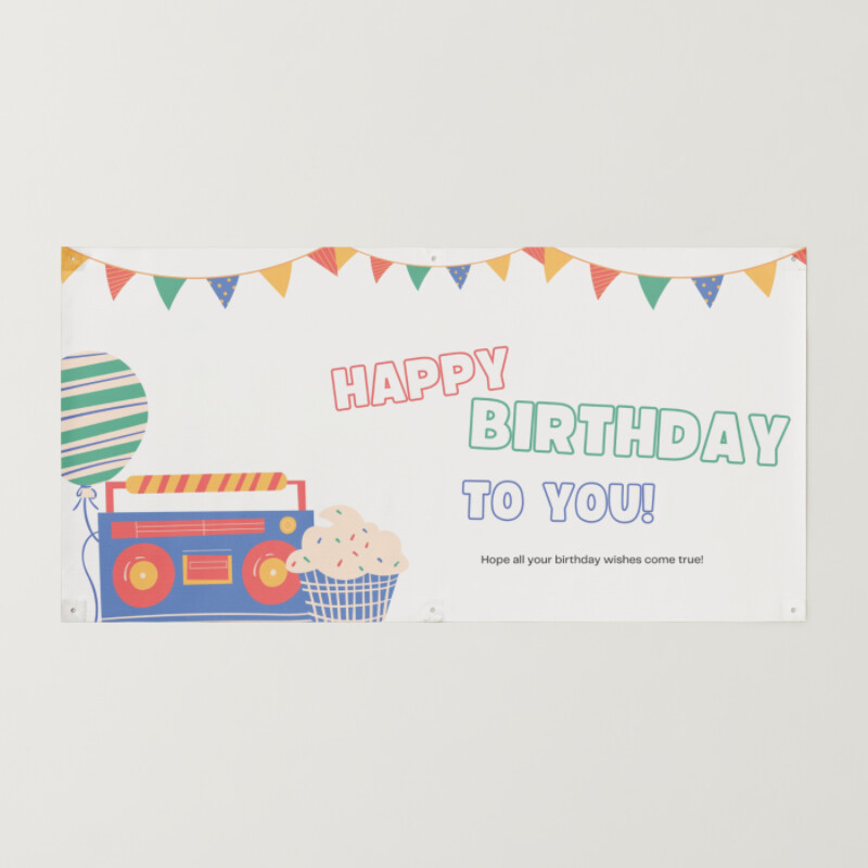 Off White Colorful Illustrative Happy Birthday To You Banner