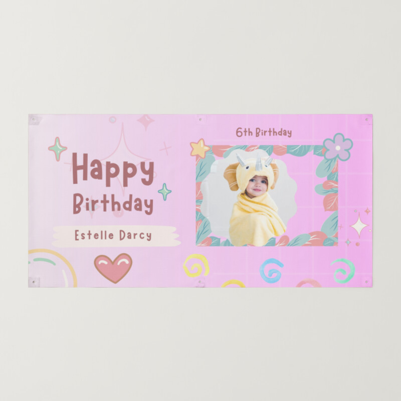 Pink Simple Playful Happy Birthday Banner Landscape