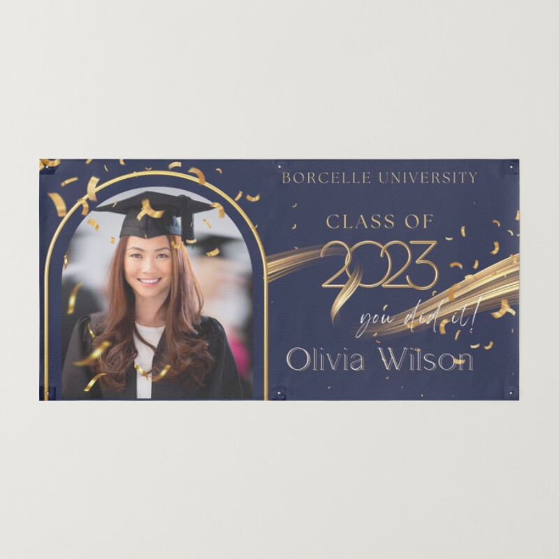 Dark Blue Gold Photo Graduation Banner