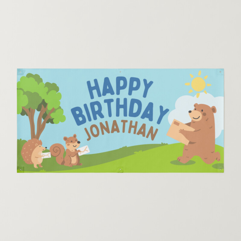 Colorful Cute Illustrated Woodland Birthday Party Banner