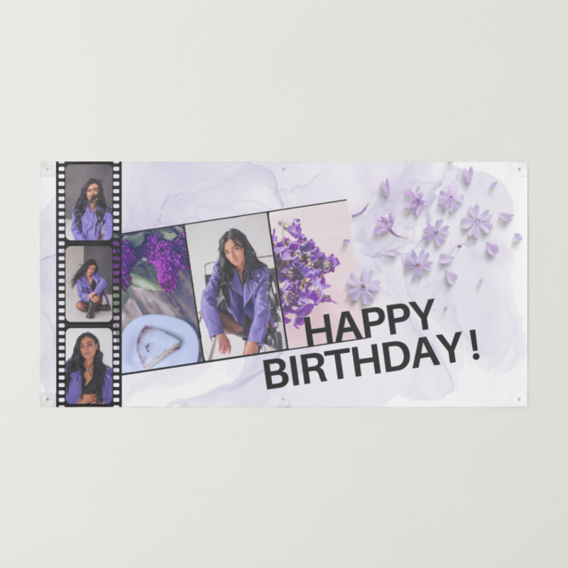Black White Purple Modern Collage Birthday Banner
