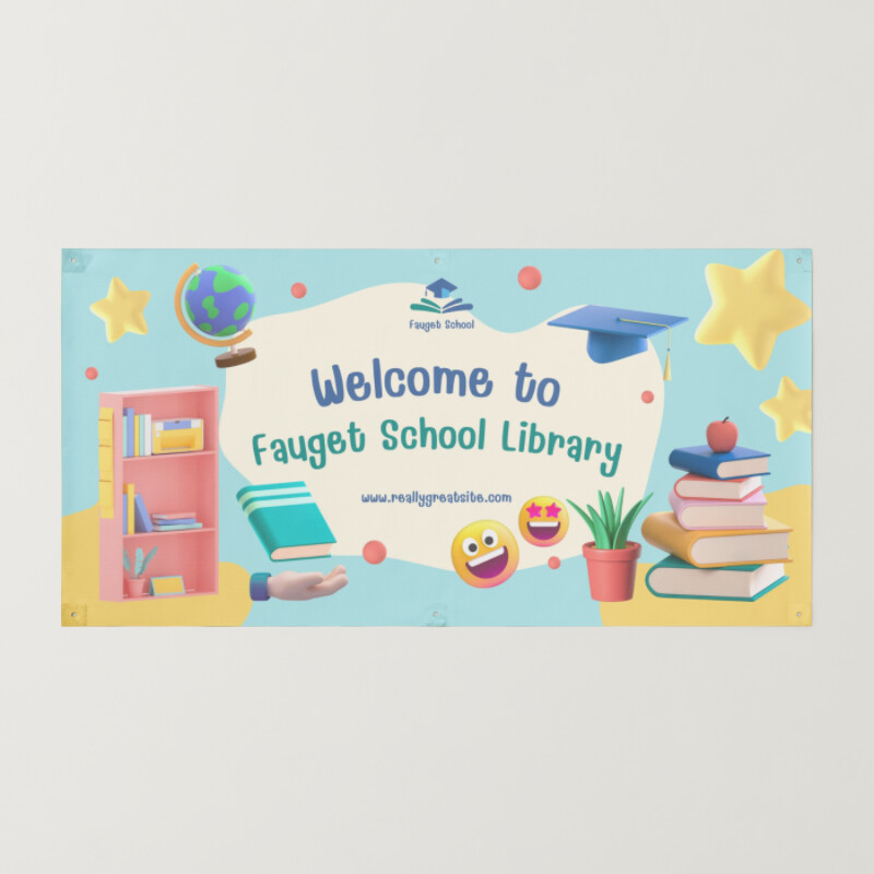Blue Welcome to School Library Banner