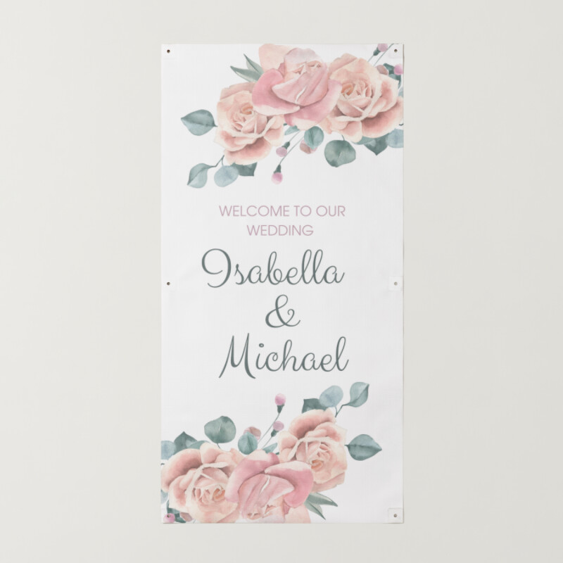 Pink Vertical Watercolor Floral Wedding Banner