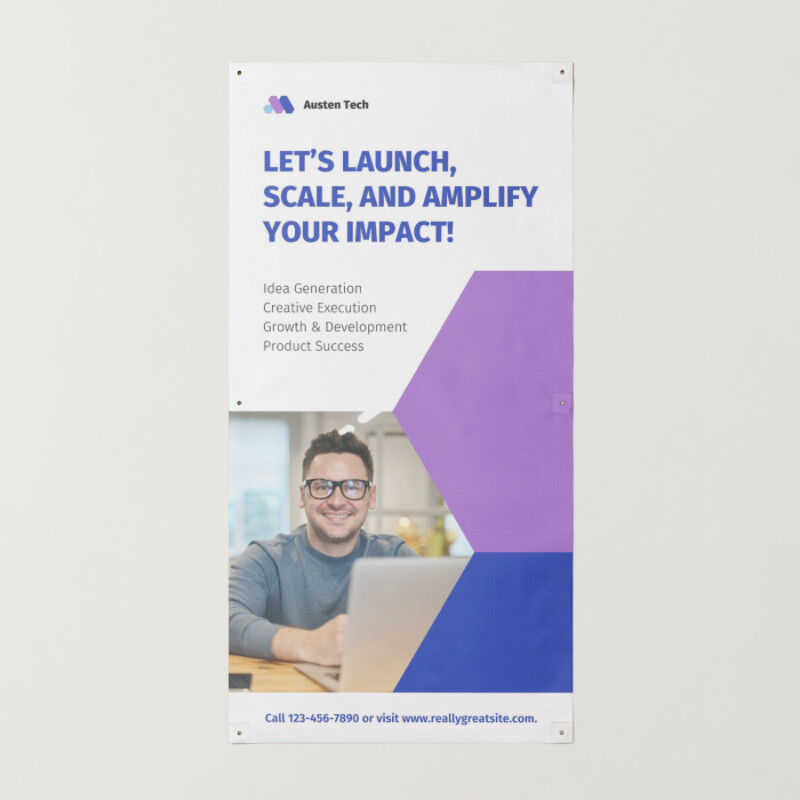 Blue and Purple Casual Corporate App Development Startup Banner Portrait