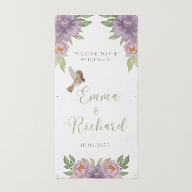 Purple Watercolor Flowers Wedding Banner