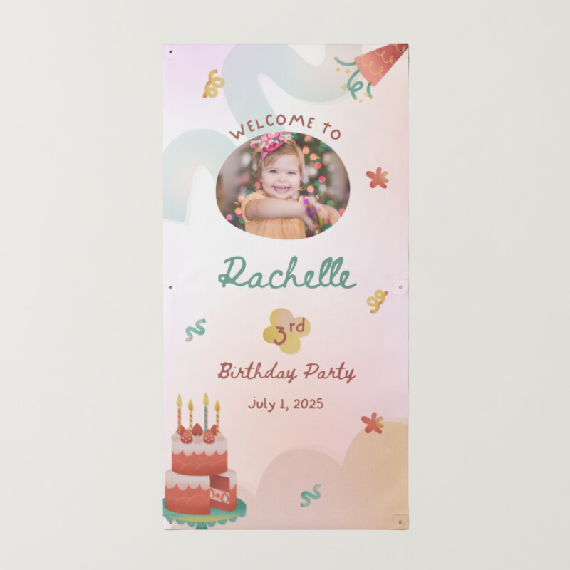Pink Colorful Welcome Birthday Party Elegant Banner