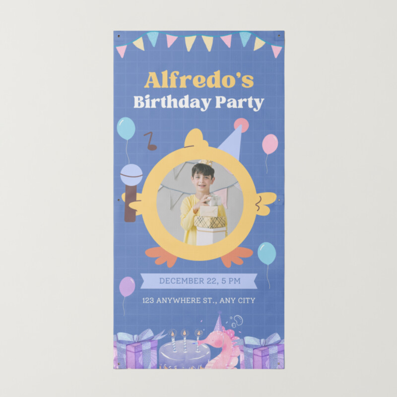 Blue Cute Playful Kids Birthday Party Banner