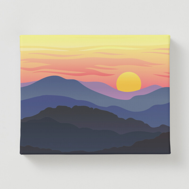Blue and Yellow Illustration Mountain Canvas Print